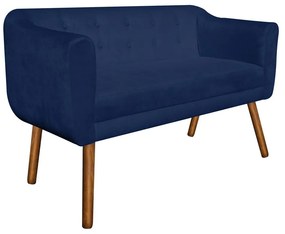 Namoradeira 02 Lugares Julia Suede Azul Marinho 140 cm Pés Palito Castanho D'Rossi