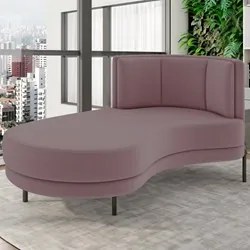 Chaise Longue Divã 164cm Braço Direito Logus D06 Veludo Rosê - Mpozena