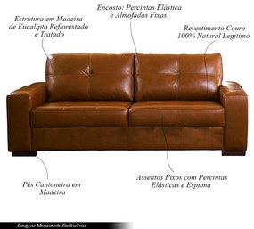 Sofá Decorativo 2 Lugares Turim 150cm Couro Conhaque G58 - Gran Belo