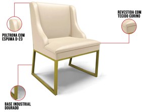 Cadeira Sala de Jantar Industrial Dourado kit 8 Liz Sintético Bege D03 - D'Ross