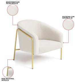 Poltrona Sala Industrial Alta Dourado Kit 2 Stella Bouclê D03 - D'Rossi - Cinza