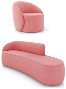 Sofá 4 Lugares Orgânico 220cm Morgan e Poltrona Lua Suede Rosê D03 - D'Rossi