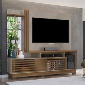 Home Theater Stall MDP 2 Portas 2 Prateleiras Iluminação LED até 60 Fendi/Naturale G97 - Gran Belo