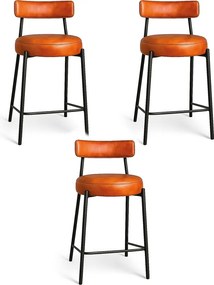 Banqueta Cozinha Alta com Encosto Industrial Preto Kit 3 Londres PU D03 - D'Rossi - Nozes