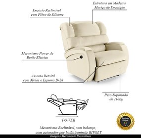 Poltrona do Papai Sala de Cinema Reclinável Kylie Power Elétrica PU Bege G23