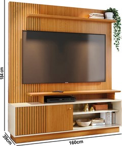 Estante de TV 65 Pol 160cm Sala de Estar Quirel Cinamomo/Off White M20 - D'Rossi
