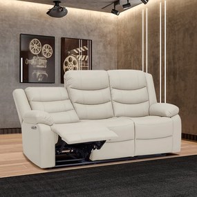 Poltrona Reclinável Elétrica Sala de Cinema Hollywood 3 Lugares com Massagem Aquecimento Entrada USB/USB-C PU Bege G94 - Gran Belo