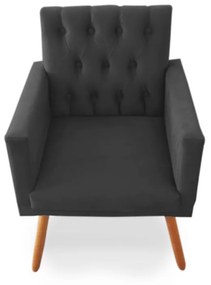 Kit 2 Poltronas Decorativas Clara Capitonê Pés Palito Suede Preto - Sheep Estofados