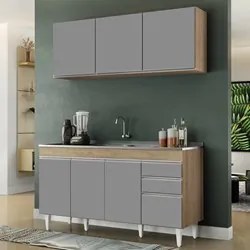 Armário Líbia e Balcão com Pia Inox 150cm Tunísia L03 Castanho/Cinza -