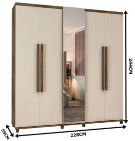 Guarda-Roupa Munique C/Espelho Freijó com Off White – RV Móveis