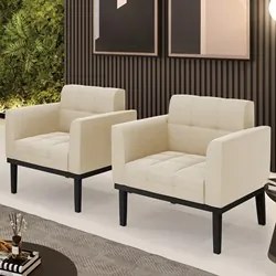 Poltrona Base Madeira Preto Kit 2 Ana Suede Bege - Ibiza