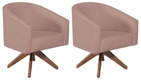 kit 02 Poltronas Luiza Base Giratória de Madeira Linho Rosê - ADJ Decor