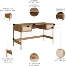 Mesa Escrivaninha Home Office Pés Madeira Arlo A10 Hanover - Mpozenato