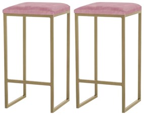 Kit 2 Banqueta Decorativa Billie Base Gold Suede Rosa G41 - Gran Belo