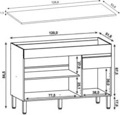 Balcão Gabinete para Pia com Tampo 120cm Lina Z06 Supremo - Mpozenato
