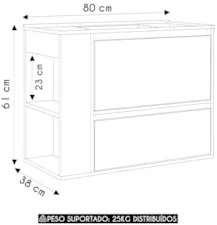 Gabinete de Banheiro 80cm com Lavatório 1 Porta Zeus Branco F10  - Mpo