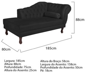 Recamier Diana 185cm Lado Esquerdo Suede Preto - ADJ Decor