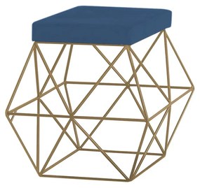 Puff Decorativo Sala de Estar Base Gold Trixie Suede Azul Marinho G41 - Gran Belo