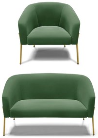 Sofá Namoradeira e Poltrona Pé de Ferro Dourado Stella Suede D03 - D'Rossi - Verde