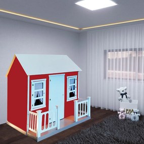 Casinha de Brinquedo com Cercado e Cortinas Vermelho/Branco L12 - Gran Belo