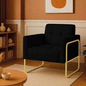 Poltrona Sala Industrial Alta Tubo Dourado Elisa Sintético D03 - D'Rossi - Preto
