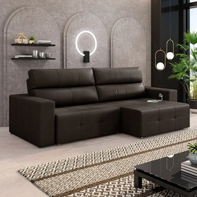 Sofá Retrátil 4 Lugares 264cm 2 Módulos Nero com USB Couro Marrom G52 - Gran Belo