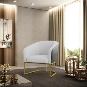 Poltrona Decorativa Industrial Dourada Stella Preto/Linho Cinza D03 - D'Rossi
