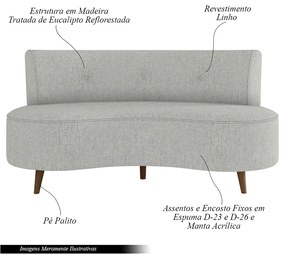 Sofá Living 2 Lugares 160cm Aang Pés Palito Linho Cinza G33 - Gran Belo