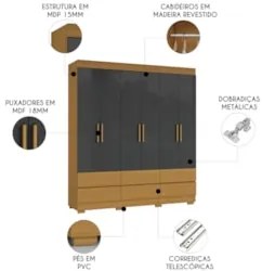 Guarda Roupa Casal 187cm 6 Portas Vilo Cinamomo/Grafite A15 - Mpozenat