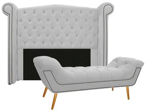 Kit Cabeceira e Calçadeira Veneza 160 cm Queen Size Suede Branco - ADJ Decor