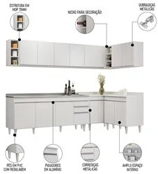 Armário de Cozinha Modulado de Canto 7 Peças CP36 com Pia Inox Branco