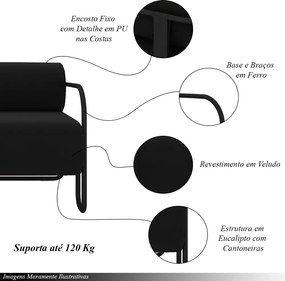 Kit 2 Poltronas Decorativas Sala de Estar Polatsk Base Industrial de Ferro Veludo Preto G33 - Gran Belo