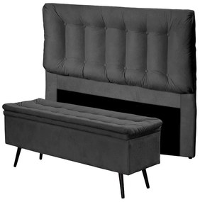 Cabeceira com Calçadeira Baú Casal 140cm Conforto Suede Cinza - Sheep Estofados - Cinza