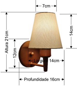 Arandela Cone Md-2004 Base Cobre Cúpula em Tecido 14/14x07cm Algodão Crú - Bivolt