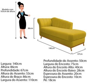 Recamier Vanessa 140cm Lado Direito Suede Amarelo - ADJ Decor