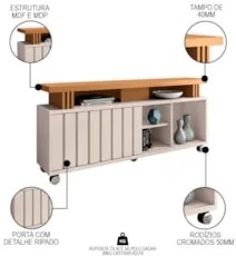 Rack Bancada de TV 50 Pol 136cm Briz Off White/Cinamomo - HB Móveis