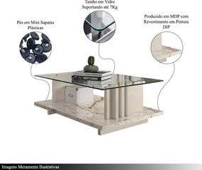 Mesa de Centro Decorativa Tampo em Vidro Gusmao MDP Calacata/OffWhite G97 - Gran Belo