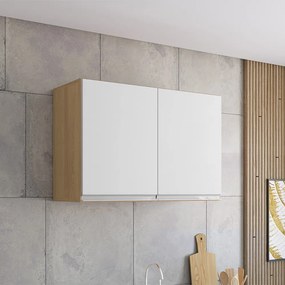 Armário Cozinha Aéreo 81cm com 2 Portas Leticia A01 - D'Rossi - Amendoa e Branco