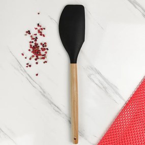 Espátula Reta de Silicone com Cabo de Madeira - Preto