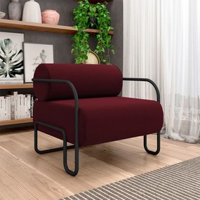 Poltrona Decorativa Sala de Estar Polatsk Base Industrial de Ferro Veludo Bordô G33 - Gran Belo