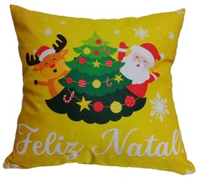 Capa de Almofada Natalina de Suede em Tons Amarelo e Verde 44x44cm - Amarelo - ANT-0131