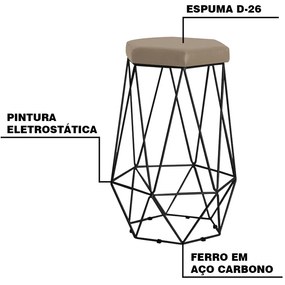Banqueta Decorativa Rubel Base Preta Suede Cappuccino G41 - Gran Belo
