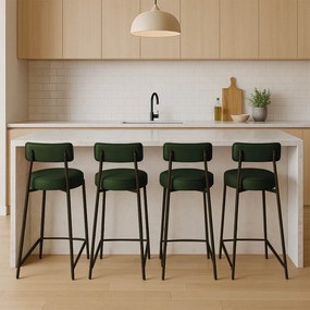 Banqueta Cozinha Alta com Encosto Industrial Preto Kit 4 Londres PU D03 - D'Rossi - Verde