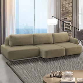 Conjunto Sala de Estar 1 Sofá Retrátil Modulado 402cm e 2 Poltronas Santiago Bouclê Castor G89 - Gran Belo