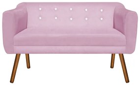 Kit 01 Namoradeira 02 Lugares e 02 Poltronas Julia Suede Rosa Bebê com Strass Pés Palito Castanho D'Rossi