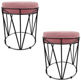Kit 02 Puffs Multiuso com Mesa Babu 2 em 1 Suede Base Preto D'Rossi - Rose