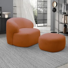 Conjunto Poltrona Base Fixa e Puff Decorativo Charlote Sala de Estar Bouclê Terracota G88 - Gran Belo