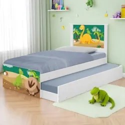 Cama Solteiro Infantil Com Auxiliar 188x88cm Dinossauro K06 - Mpozenat