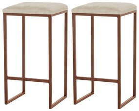 Kit 2 Banqueta Decorativa Billie Base Bronze Veludo Bege G41 - Gran Belo