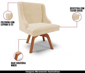 Cadeira Decorativa Sala de Jantar Base Giratória de Madeira Firenze Suede Bege/Natural G19 - Gran Belo